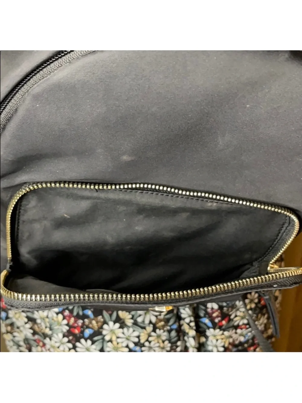 ♠️ Kate Spade New York Black Nylon Backpack – Floral Print | Gold Hardware|